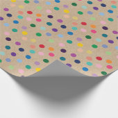 Kleurrijke Stippen Kunst op bijtende bruine kraft Cadeaupapier (Hoek)