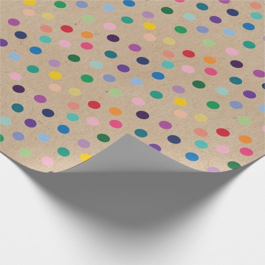 Kleurrijke Stippen Kunst op bijtende bruine kraft Cadeaupapier (Hoek)