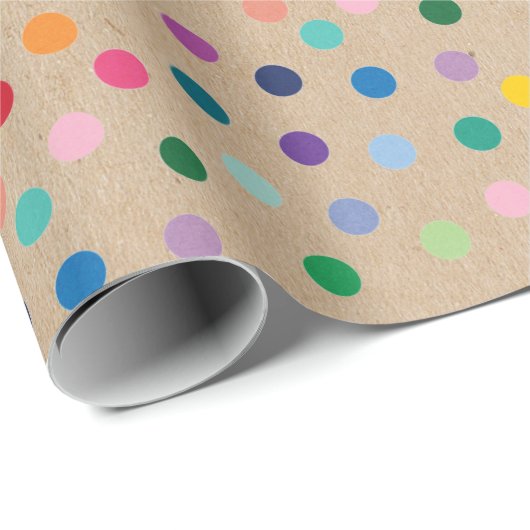 Kleurrijke Stippen Kunst op bijtende bruine kraft Cadeaupapier (Rol Hoek)