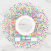Kleurrijke Stippen met naamaandoek Wijnglaslabel (Voorkant)