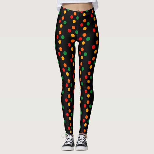 Kleurrijke Stippen op Black Mid Century Modern Ret Leggings (Voorkant)