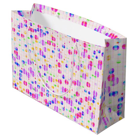 Kleurrijke stippen op roze cadeautas (Achterkant Gekanteld)