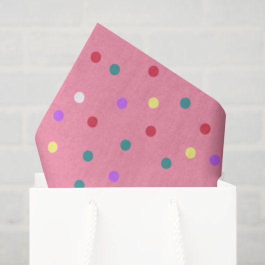 Kleurrijke Stippen op Roze Tissuepapier (Cadeauzakje)