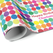 Kleurrijke Stippen Voeg ontvangers Naam Happy Birt Cadeaupapier (Rol Hoek)