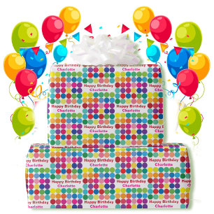 Kleurrijke Stippen Voeg ontvangers Naam Happy Birt Cadeaupapier
