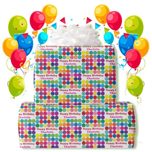 Kleurrijke Stippen Voeg ontvangers Naam Happy Birt Cadeaupapier