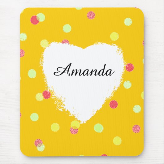 kleurrijke stippen & witte hartvorm op maat muismat (Voorkant)