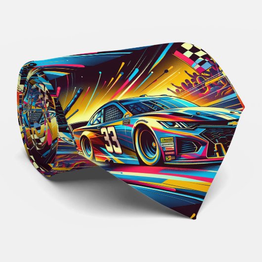 Kleurrijke Stock Auto Racing 1 Stropdas (Opgerold)