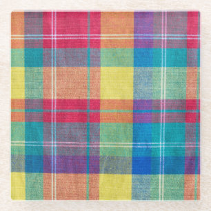 Kleurrijke stof geruite, doek textuur. glazen onderzetter