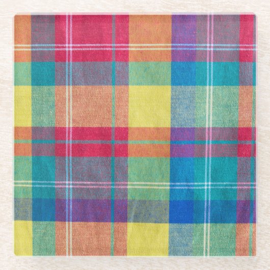 Kleurrijke stof geruite, doek textuur. glazen onderzetter (Voorkant)