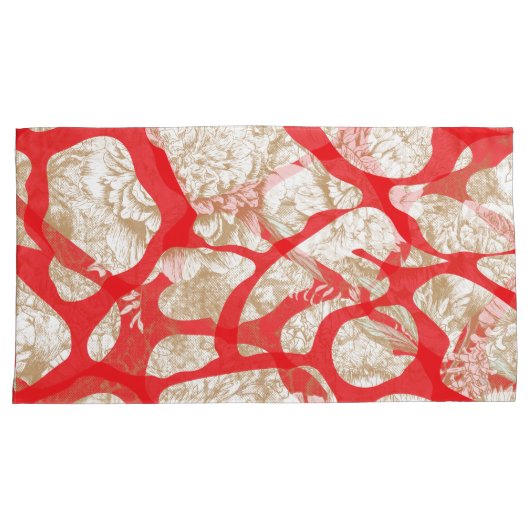 Kleurrijke stof ontwerp met een rode en gouden pa kussensloop (Voorkant-Rechts)