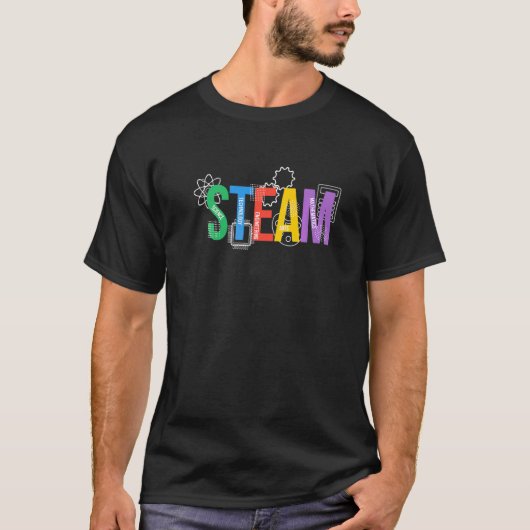Kleurrijke stoomletters voor stoomprogramma leraar t-shirt (Voorkant)