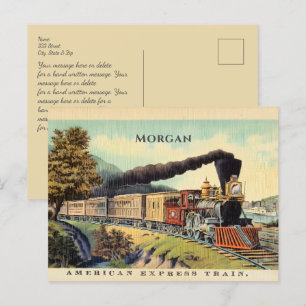 Kleurrijke  Stoomtrein Kunst, Naam, Bericht Briefkaart