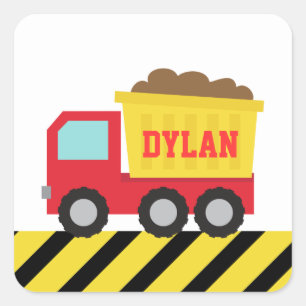 Kleurrijke stortwagen, bouwmachine, jongens vierkante sticker