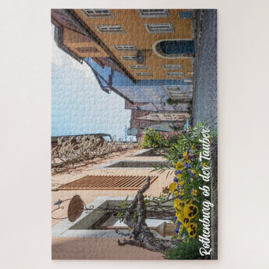 Kleurrijke straat in Rothenburg ob der Tauber Legpuzzel (Verticaal)