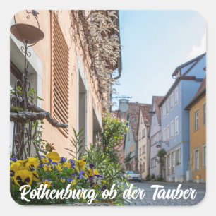 Kleurrijke straat in Rothenburg ob der Tauber Vierkante Sticker