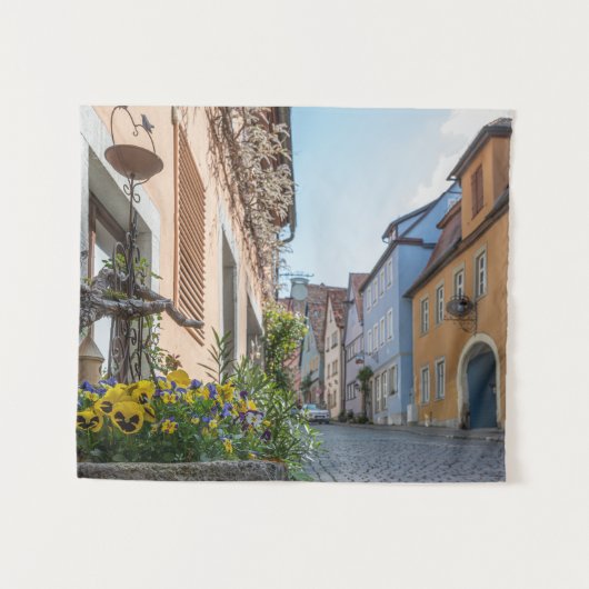 Kleurrijke straat in Rothenburg ob der Tauber Wandkleed (Voorkant (horizontaal))