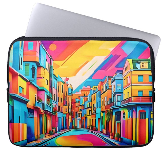 Kleurrijke Straat Vibes Laptop Sleeve (Voorkant)