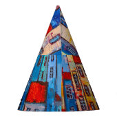 Kleurrijke straatpanorama impressionistische kunst feesthoedjes (Achterkant)