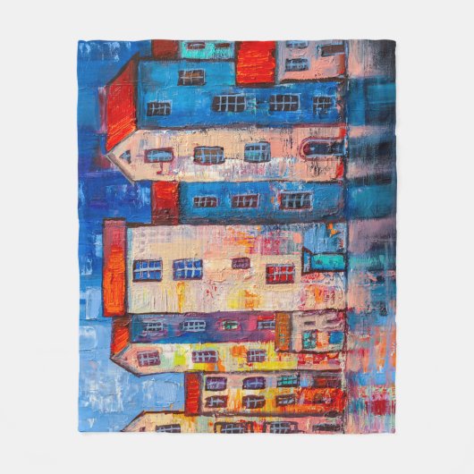 Kleurrijke straatpanorama impressionistische kunst fleece deken (Voorkant)
