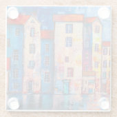 Kleurrijke straatpanorama impressionistische kunst glazen onderzetter (Achterkant)