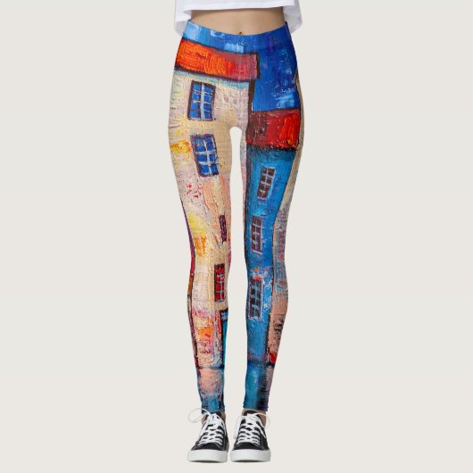Kleurrijke straatpanorama impressionistische kunst leggings (Voorkant)