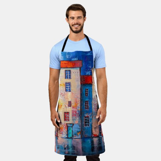 Kleurrijke straatpanorama impressionistische kunst schort (Gedragen)