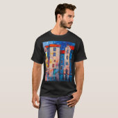 Kleurrijke straatpanorama impressionistische kunst t-shirt (Voorkant volledig)
