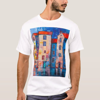 Kleurrijke straatpanorama impressionistische kunst t-shirt