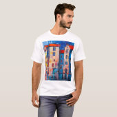 Kleurrijke straatpanorama impressionistische kunst t-shirt (Voorkant volledig)