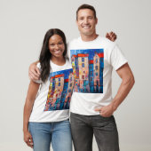 Kleurrijke straatpanorama impressionistische kunst t-shirt (Unisex)