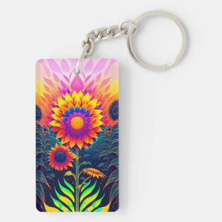 Kleurrijke, stralende Zonnebloemen Acryl Sleutelha Sleutelhanger