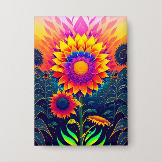 Kleurrijke, stralende Zonnebloemen Button (Voorkant)