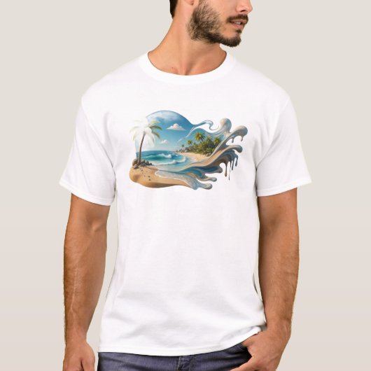Kleurrijke strand abstracte modeprint t-shirt (Voorkant)