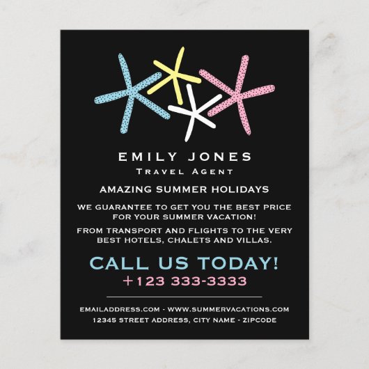 Kleurrijke strand-staarvis, reisagent Adverteren Flyer (Voorkant)