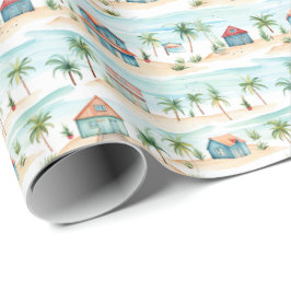 Kleurrijke Strand Waterverf Tropisch Cadeaupapier
