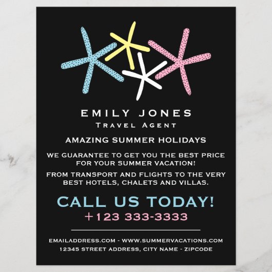 Kleurrijke Strand Zeester, Reisbureaureclame Flyer (Voorkant)