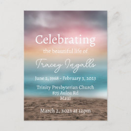 Kleurrijke strand zonsondergang rouwdienst briefkaart