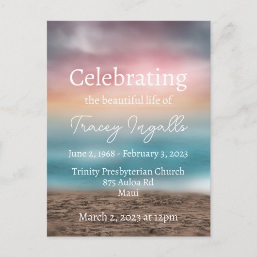 Kleurrijke strand zonsondergang rouwdienst briefkaart (Voorkant)