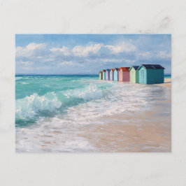Kleurrijke Strandhuisjes Kustkunst Ansichtkaart  Briefkaart
