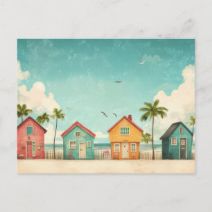 Kleurrijke Strandhuisjes Kustkunst Ansichtkaart Briefkaart