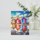 Kleurrijke Strandhuisjes Oceaanreflectie Kust Briefkaart (Staand voorkant)