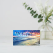 Kleurrijke strandhuisjes verhuur visitekaartje (Staand voorkant)
