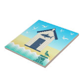 Kleurrijke strandhut met haaienmotief tegeltje (Zijkant)