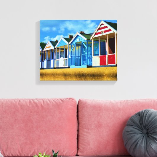 Kleurrijke strandhutten canvas afdruk (Insitu (Woonkamer))