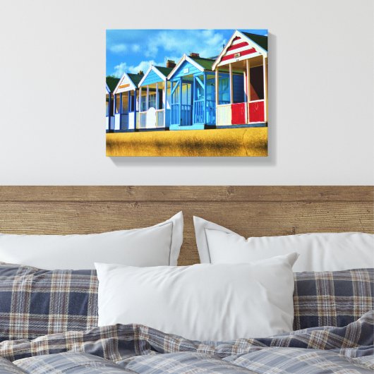 Kleurrijke strandhutten canvas afdruk (Insitu (Slaapkamer))