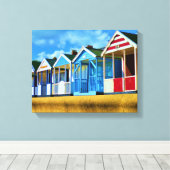 Kleurrijke strandhutten canvas afdruk (Insitu (Houten vloer))