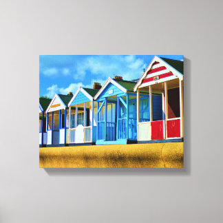 Kleurrijke strandhutten canvas afdruk