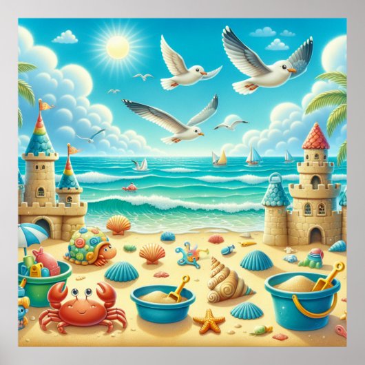 Kleurrijke strandposter voor de kinderkamer poster (Voorkant)