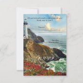 Kleurrijke strandvuurtoren trouw RSVP kaart (Voorkant)